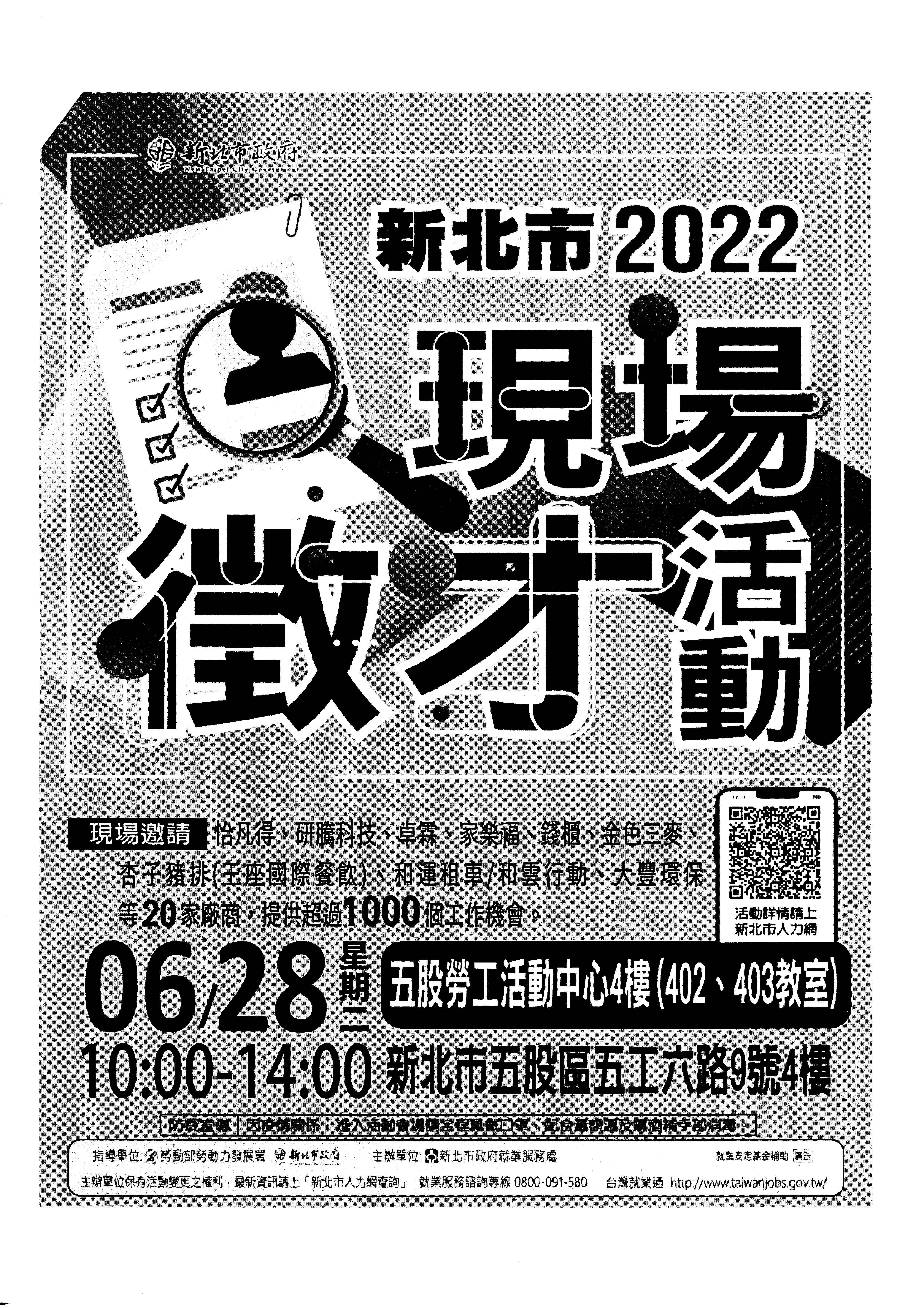 111/06/28 新北市「2022現場徵才」- 五股勞工活動中心4樓(402、403教室)。