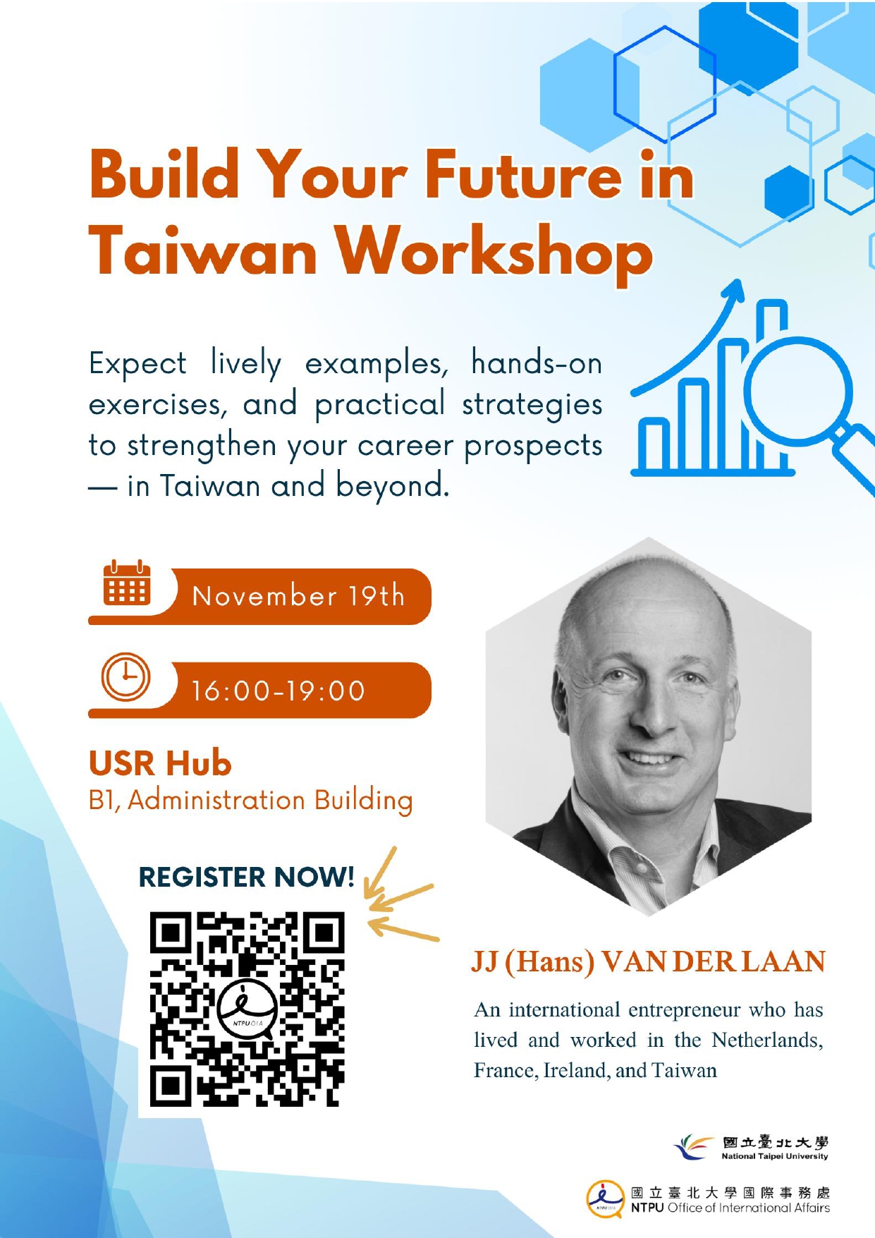 國立臺北大學國際事務處114年11月19日(星期三)16:00至19:00辦理「Build Your Future in  Taiwan Workshop」工作坊