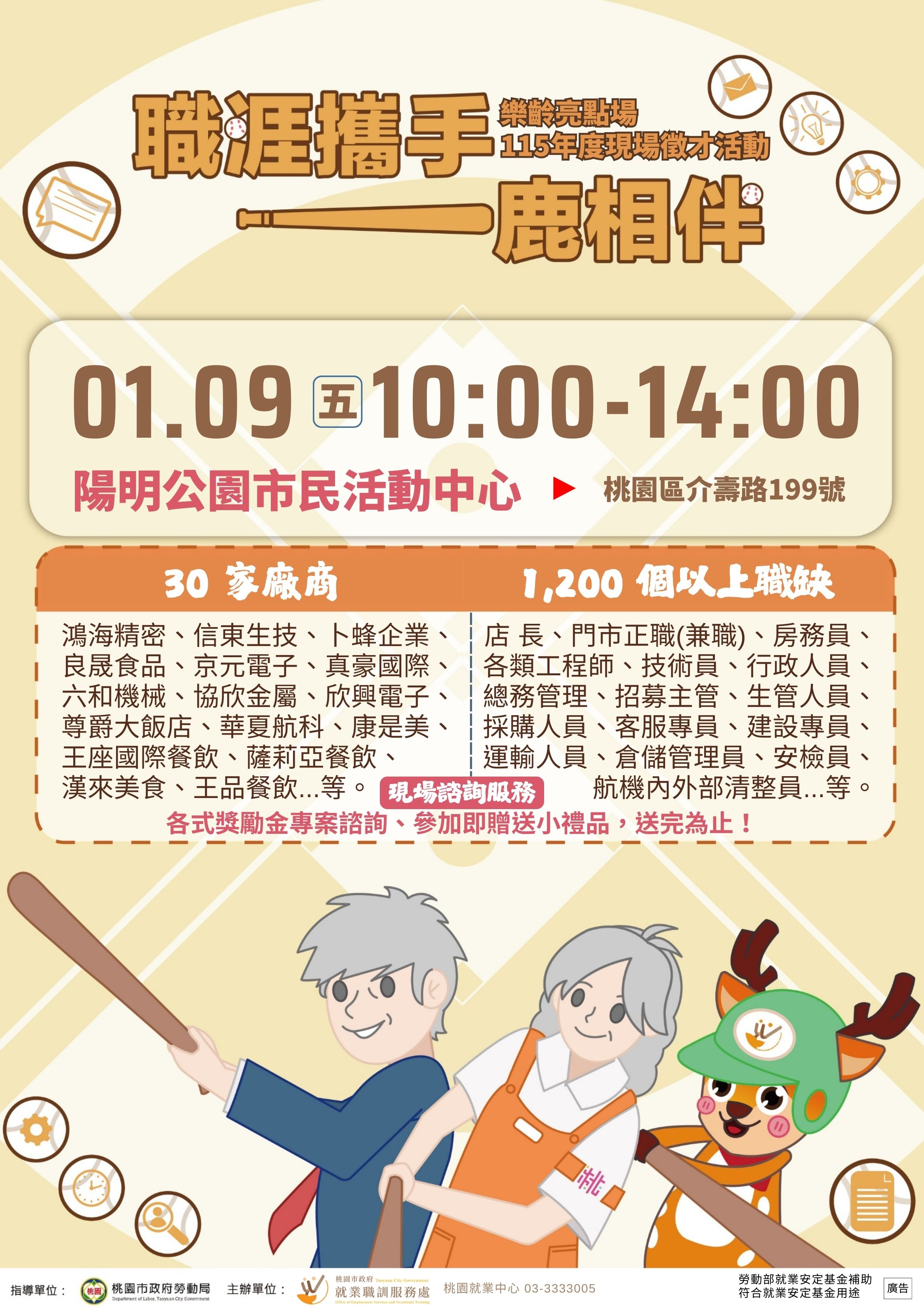 轉知 桃園市政府 115年「職涯攜手 一鹿相伴」徵才活動